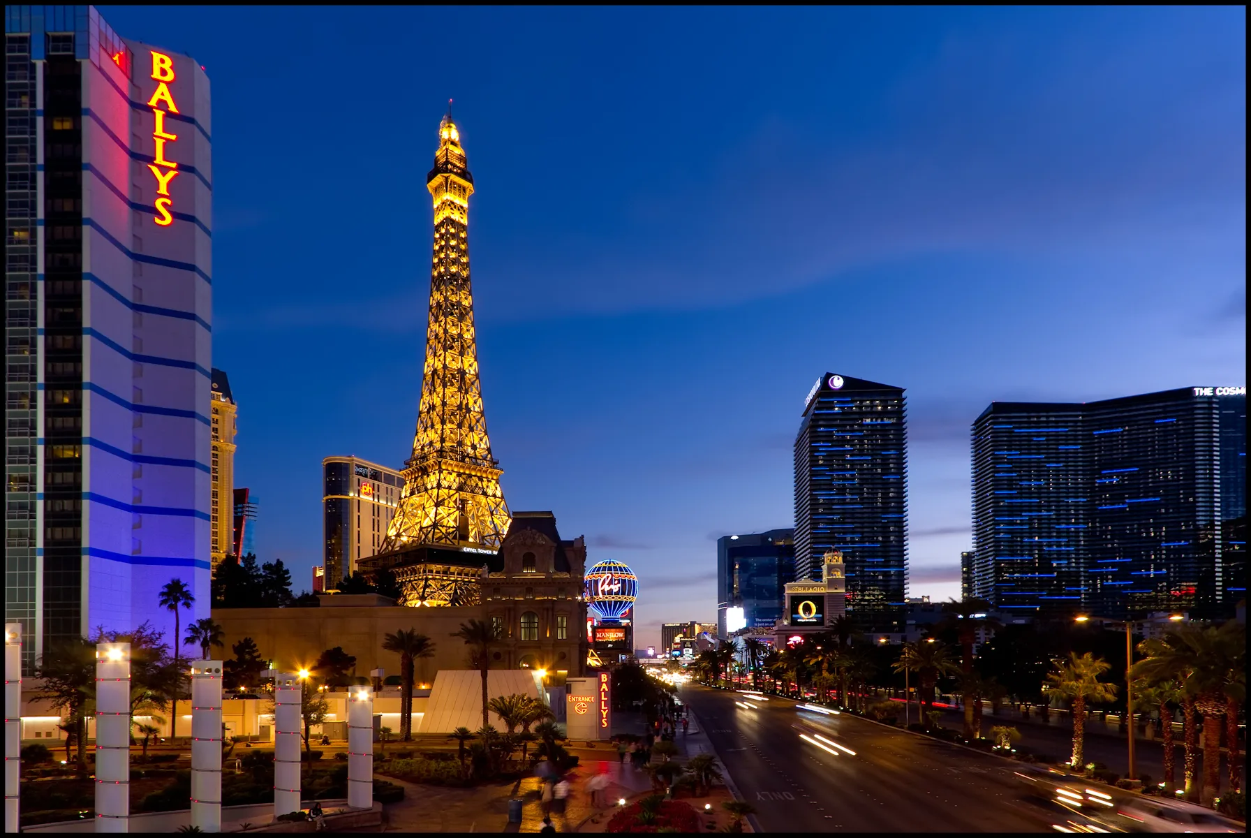 Las Vegas Boulevard resorts at blue hour