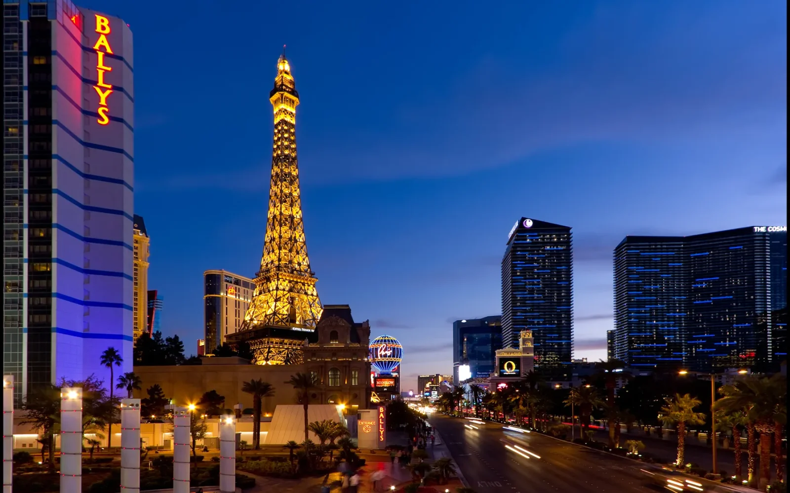 Las Vegas Boulevard resorts at blue hour